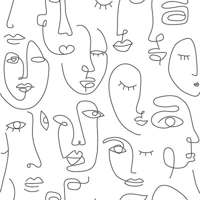 product image of Sharona White Line Art Faces Wallpaper from Design Department by Brewster 534