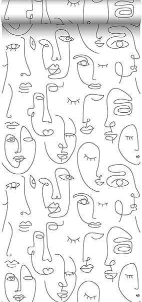 product image for Sharona White Line Art Faces Wallpaper from Design Department by Brewster 23