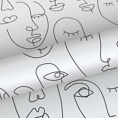 product image for Sharona White Line Art Faces Wallpaper from Design Department by Brewster 24