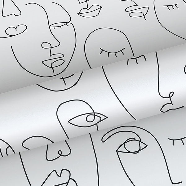 media image for Sharona White Line Art Faces Wallpaper from Design Department by Brewster 239