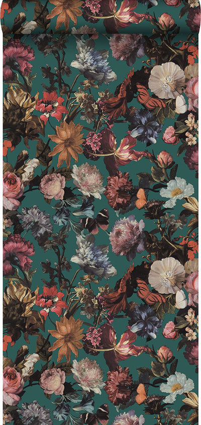 product image for Zarinda Sea Green Flowers Wallpaper from Design Department by Brewster 50