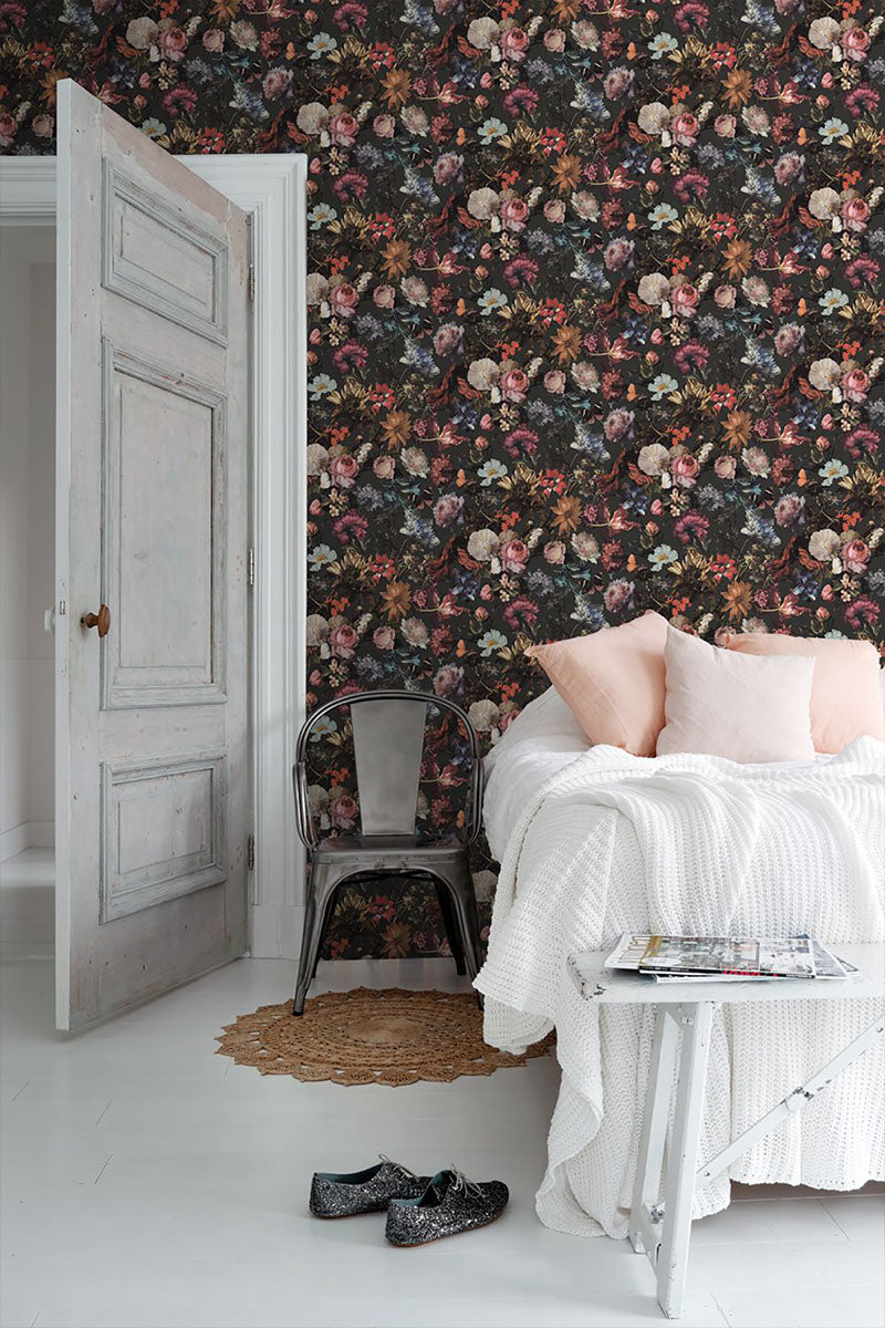 media image for Zarinda Dark Grey Flowers Wallpaper from Design Department by Brewster 273