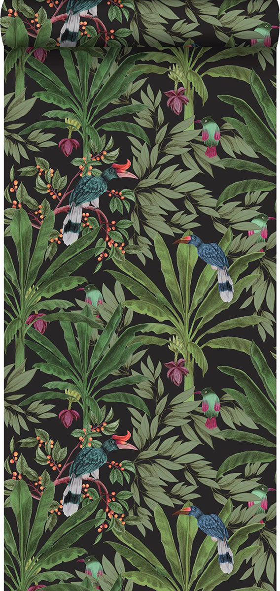 media image for Carola Black Jungle Tropics Wallpaper from Design Department by Brewster 210