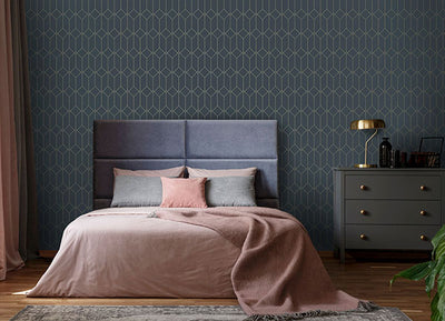 product image for Trilliant Dark Blue Art Deco Motif Wallpaper from Design Department by Brewster 68