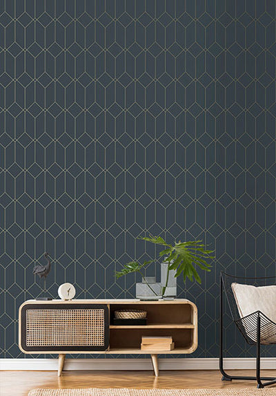 product image for Trilliant Dark Blue Art Deco Motif Wallpaper from Design Department by Brewster 47