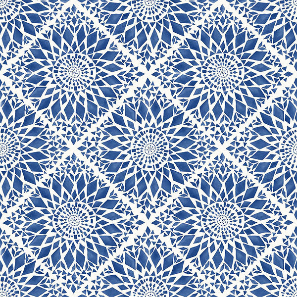 media image for Maureen Blue Medallion Wallpaper from Design Department by Brewster 254