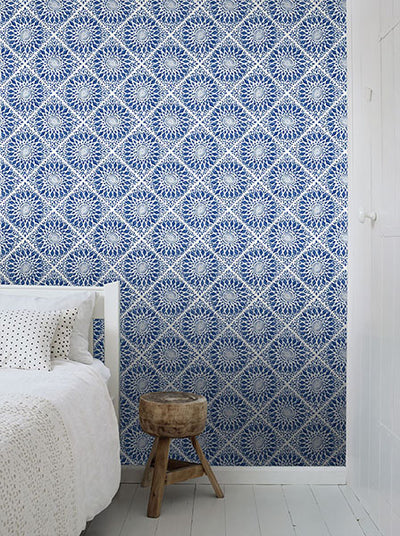 product image for Maureen Blue Medallion Wallpaper from Design Department by Brewster 61