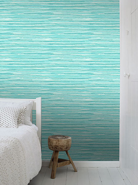 media image for Cabana Turquoise Faux Grasscloth Wallpaper from Design Department by Brewster 279