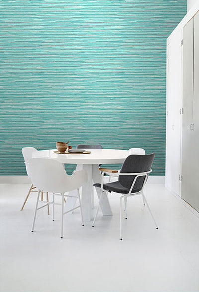 product image for Cabana Turquoise Faux Grasscloth Wallpaper from Design Department by Brewster 99