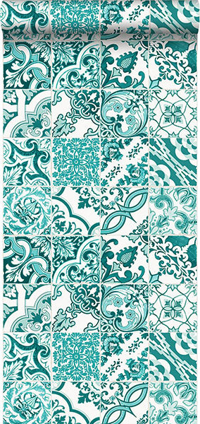 product image for Cohen Turquoise Tile Wallpaper from Design Department by Brewster 71