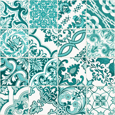 product image of Cohen Turquoise Tile Wallpaper from Design Department by Brewster 584