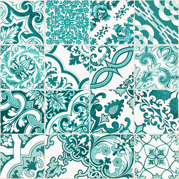 media image for Cohen Turquoise Tile Wallpaper from Design Department by Brewster 258