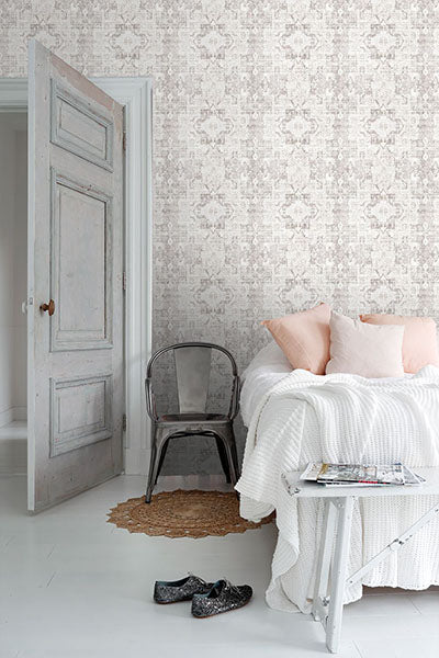 product image for Desmond Beige Distressed Medallion Wallpaper from Design Department by Brewster 92