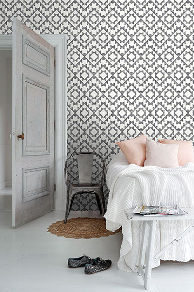 product image for Fantine Black Geometric Wallpaper from Design Department by Brewster 6