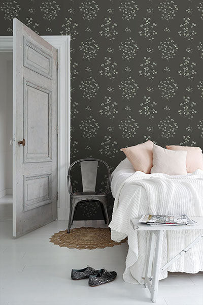 product image for Morrible Black Floral Wallpaper from Design Department by Brewster 97