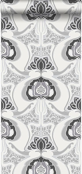 product image for Joaquin Black Art Nouveau Floral Wallpaper from Design Department by Brewster 7