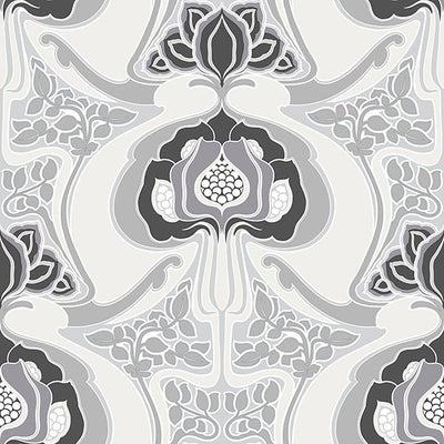 product image of Joaquin Black Art Nouveau Floral Wallpaper from Design Department by Brewster 52