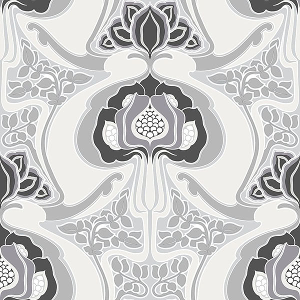 media image for Joaquin Black Art Nouveau Floral Wallpaper from Design Department by Brewster 272