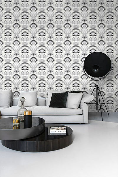 product image for Joaquin Black Art Nouveau Floral Wallpaper from Design Department by Brewster 2