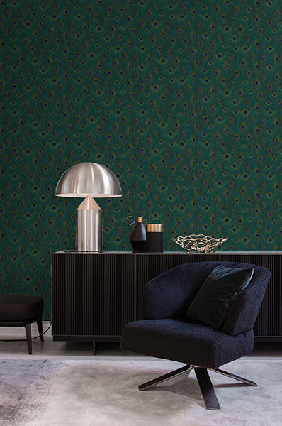 product image for Plumage Sapphire Peacock Feathers Wallpaper from Design Department by Brewster 49