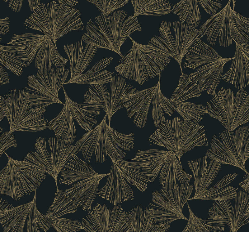 media image for Ginkgo Toss Wallpaper in Black from the Dazzling Dimensions Vol. 2 Collection by Antonina Vella 247