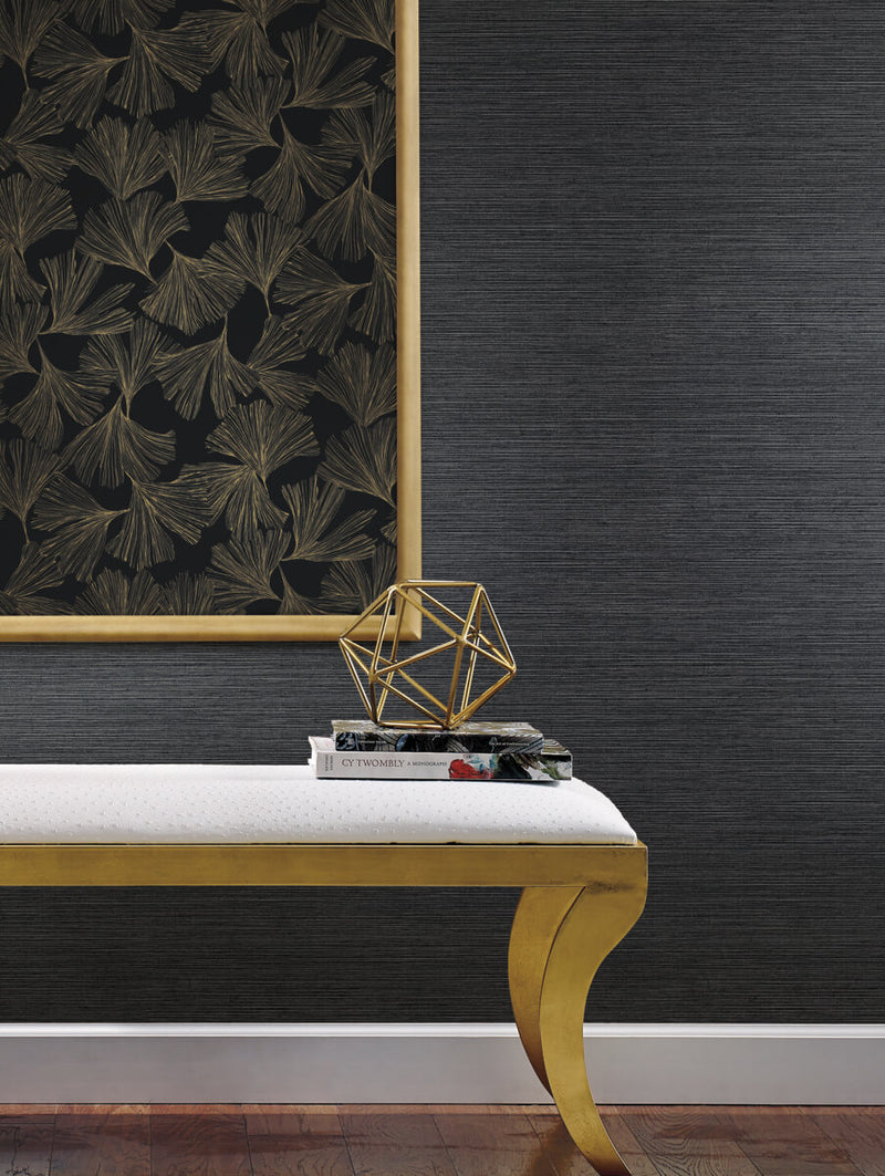 media image for Ginkgo Toss Wallpaper in Black from the Dazzling Dimensions Vol. 2 Collection by Antonina Vella 286