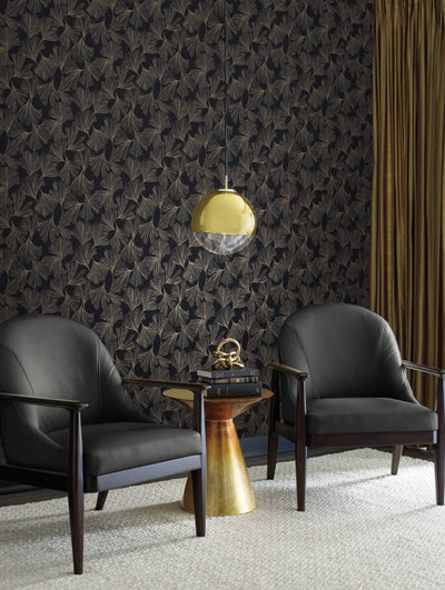 product image for Ginkgo Toss Wallpaper in Black from the Dazzling Dimensions Vol. 2 Collection by Antonina Vella 68