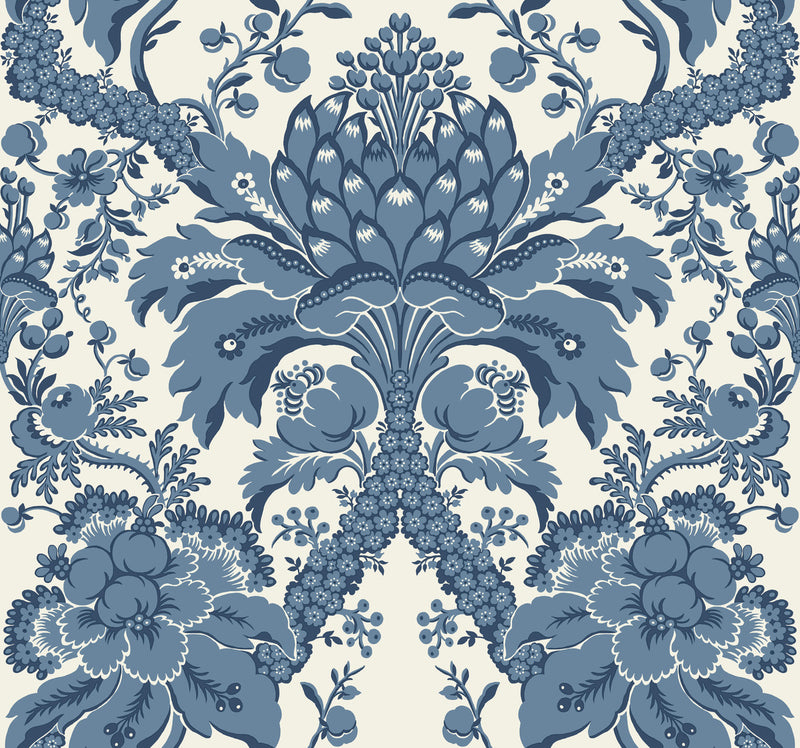 media image for French Artichoke Wallpaper in Indigo from Damask Resource Library by York Wallcoverings 274