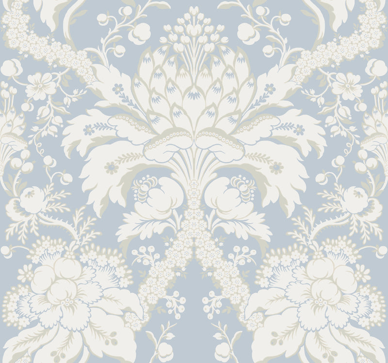 media image for French Artichoke Wallpaper in Perwinkle from Damask Resource Library by York Wallcoverings 239