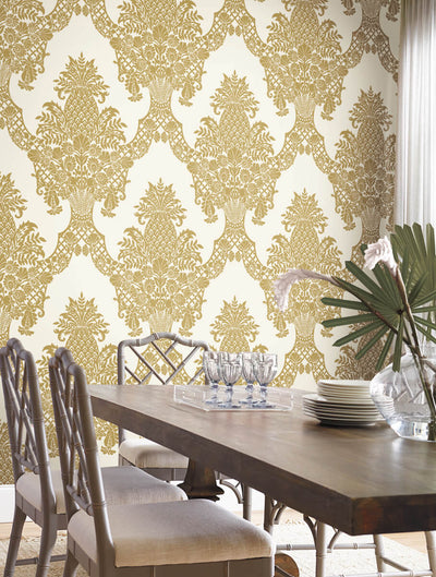 product image for Pineapple Plantation Wallpaper in Gold from Damask Resource Library by York Wallcoverings 3