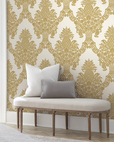 product image for Pineapple Plantation Wallpaper in Gold from Damask Resource Library by York Wallcoverings 56