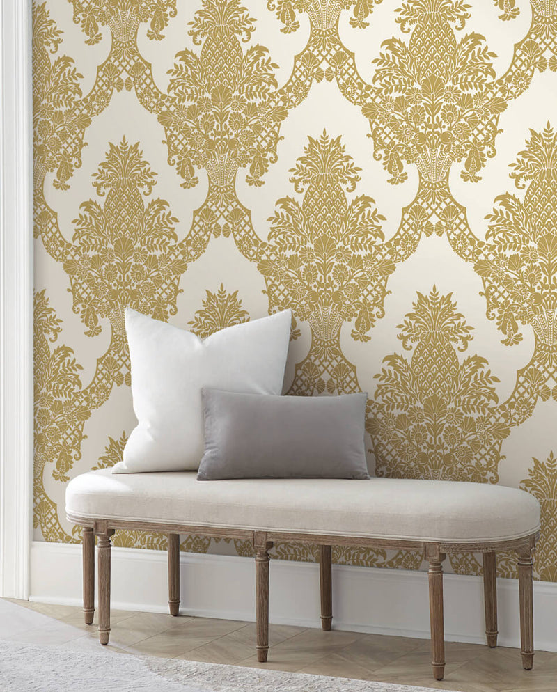 media image for Pineapple Plantation Wallpaper in Gold from Damask Resource Library by York Wallcoverings 217