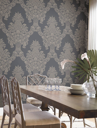 product image for Pineapple Plantation Wallpaper in Charcoal from Damask Resource Library by York Wallcoverings 92