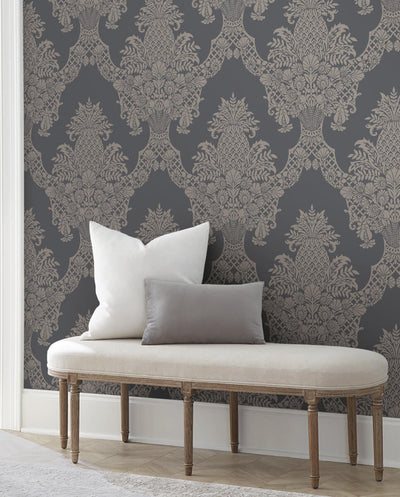 product image for Pineapple Plantation Wallpaper in Charcoal from Damask Resource Library by York Wallcoverings 4