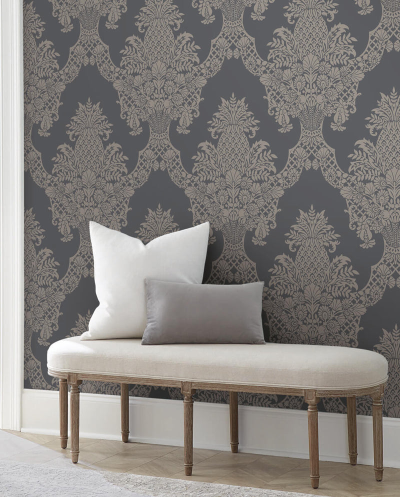 media image for Pineapple Plantation Wallpaper in Charcoal from Damask Resource Library by York Wallcoverings 227