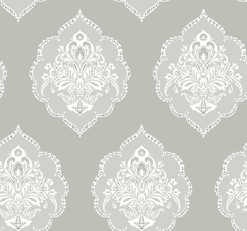 media image for Signet Medallion Wallpaper in Grey from Damask Resource Library by York Wallcoverings 253