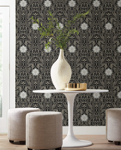 product image for Gatsby Damask Wallpaper in Black from Damask Resource Library by York Wallcoverings 12