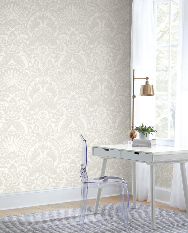 media image for Egret Damask Wallpaper in Taupe from Damask Resource Library by York Wallcoverings 299
