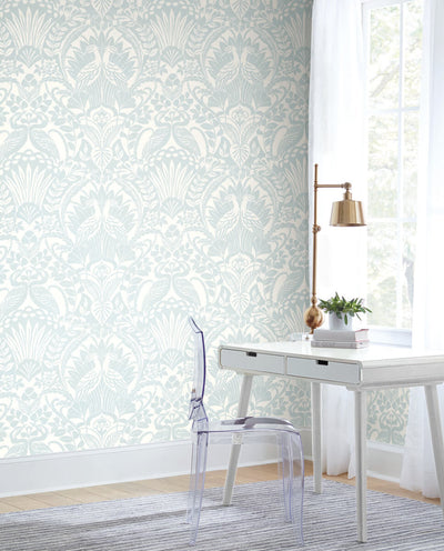 product image for Egret Damask Wallpaper in Sky Blue from Damask Resource Library by York Wallcoverings 95