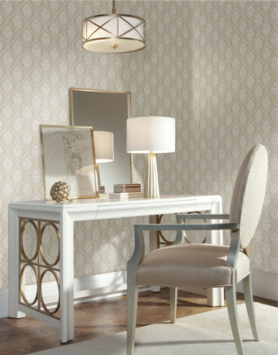 product image for Petite Ogee Wallpaper in Beige from Damask Resource Library by York Wallcoverings 80