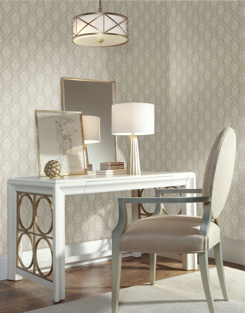 media image for Petite Ogee Wallpaper in Beige from Damask Resource Library by York Wallcoverings 21