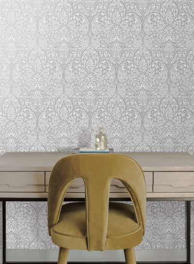 product image for Paradise Bright White/Silver Wallpaper from the After Eight Collection by Candice Olson 52