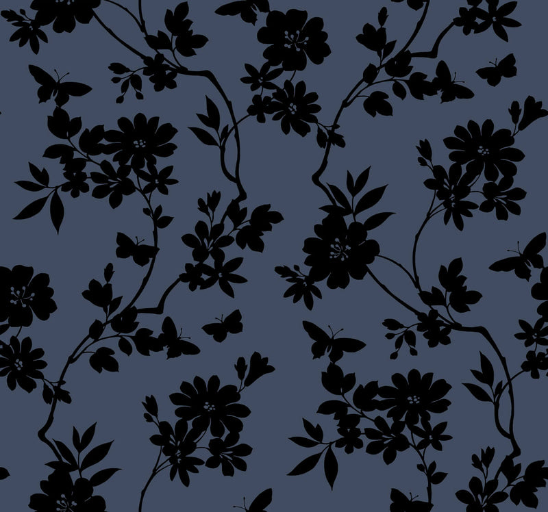 media image for Flutter Vine Blue/Black Wallpaper from the After Eight Collection by Candice Olson 290