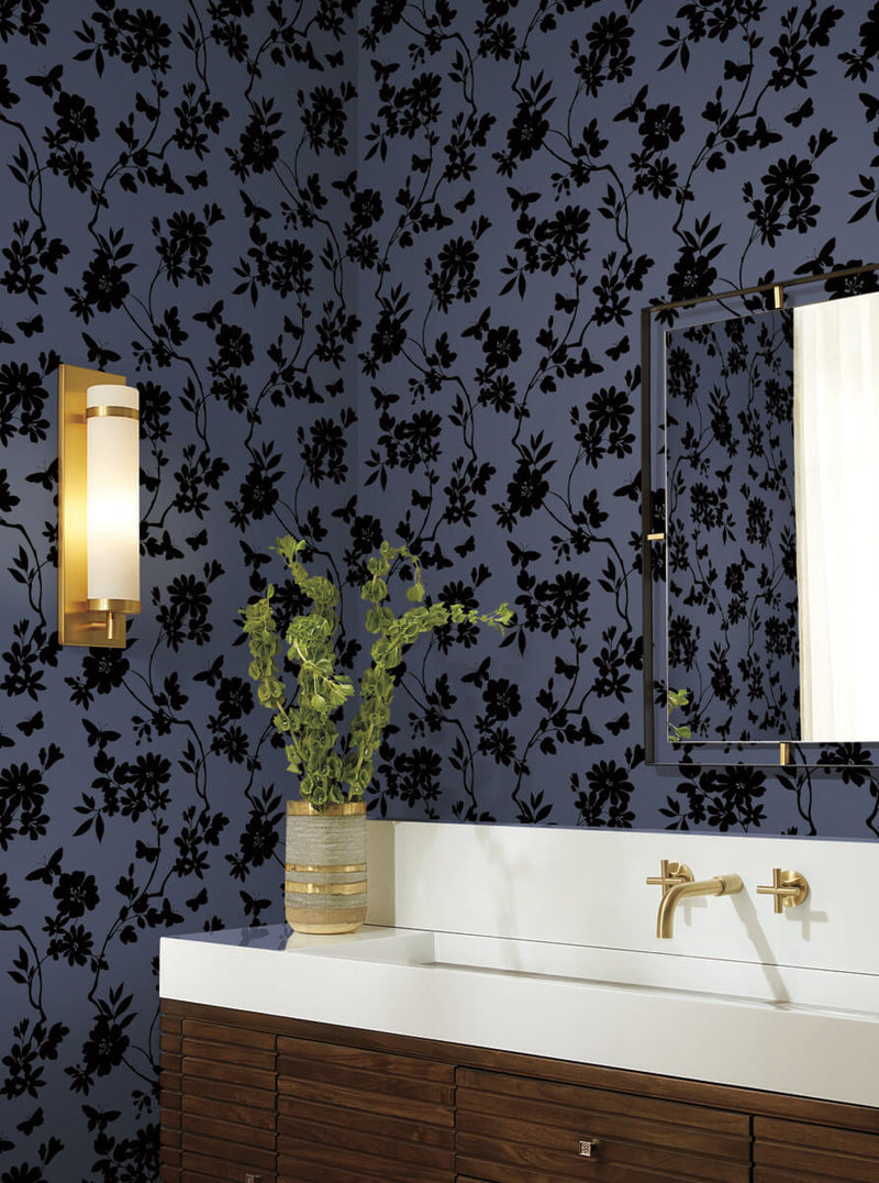 media image for Flutter Vine Blue/Black Wallpaper from the After Eight Collection by Candice Olson 228