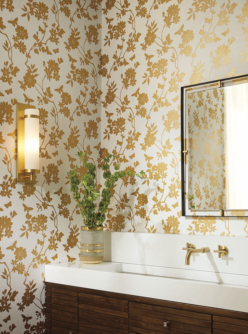 media image for Flutter Vine White/Gold Wallpaper from the After Eight Collection by Candice Olson 262