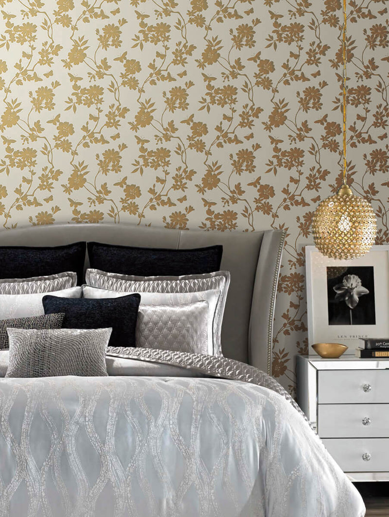 media image for Flutter Vine White/Gold Wallpaper from the After Eight Collection by Candice Olson 214