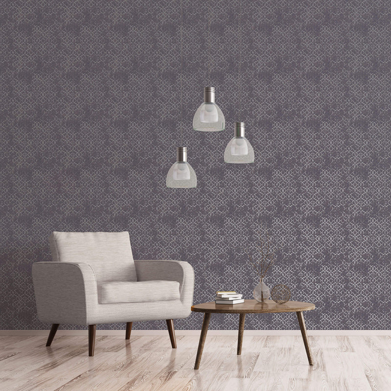media image for Aged Quatrefoil Purple/Silver from the Emporium Collection by Galerie Wallcoverings 218