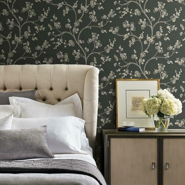 media image for Dahlia Trail Wallpaper in Black and Taupe from the Silhouettes Collection by York Wallcoverings 24