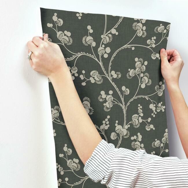 media image for Dahlia Trail Wallpaper in Black and Taupe from the Silhouettes Collection by York Wallcoverings 256
