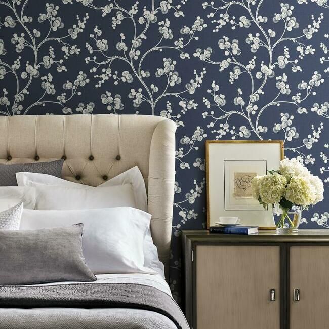 Shop Dahlia Trail Wallpaper in Navy from the Silhouettes Collection ...